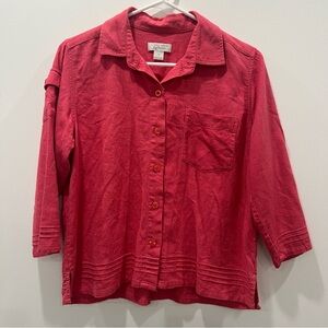 ✅ vintage Christopher & Banks small Pink linen Blend Top blouse shirt 3/4 sleeve